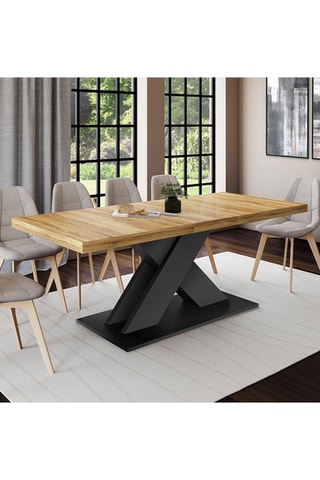 Mesa de jantar extensível Alexia - Imitação de madeira e preto