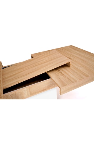 Mesa de jantar extensível Tania - Imitação de madeira e branco