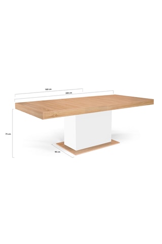 Mesa de jantar extensível Tania - Imitação de madeira e branco