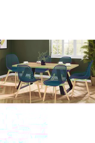 6 cadeiras Maelle - Azul-pato e natural