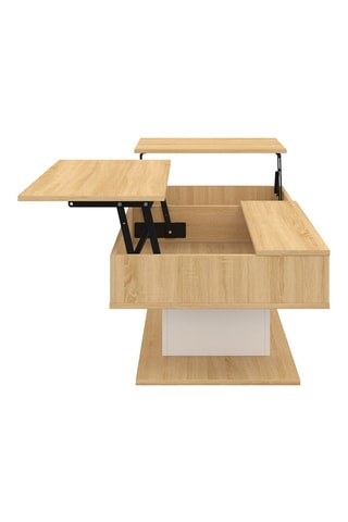 Mesa de centro elevável Tania - Imitação madeira e branco