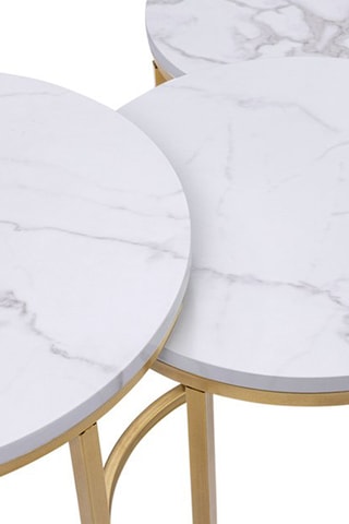 3 mesas de centro encaixáveis redondas Glam - Efeito mármore e dourado