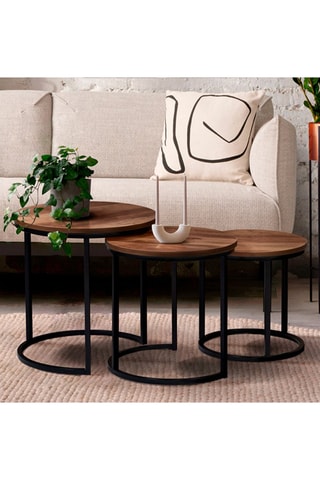 3 mesas encaixáveis Elize - Imitação de madeira e preto