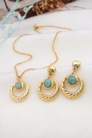 Parure - Plaqué or jaune et amazonites