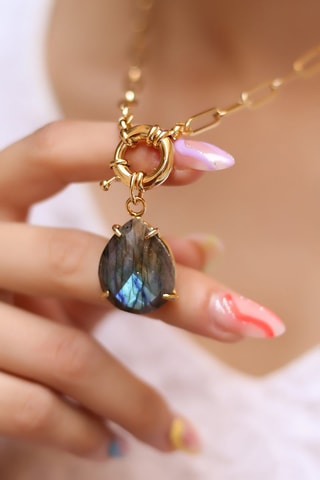 Collier doré à l'or fin jaune - Labradorite