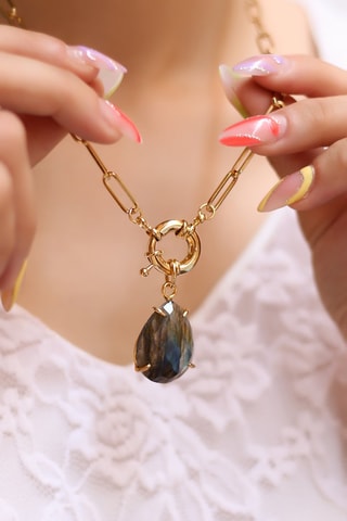 Collier doré à l'or fin jaune - Labradorite