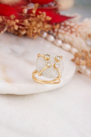 Bague - Plaqué or jaune et pierre de lune