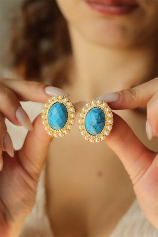Boucles d’oreilles - Plaqué or jaune et turquoises