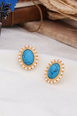 Boucles d’oreilles - Plaqué or jaune et turquoises