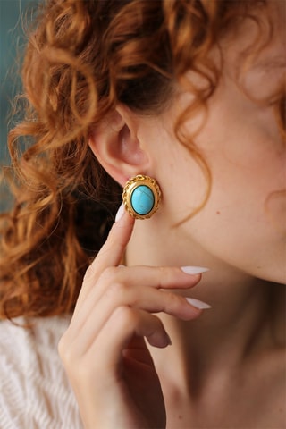 Boucles d'oreilles dorées à l'or fin jaune - Turquoises