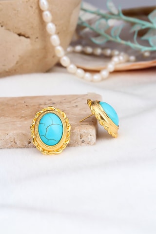 Boucles d'oreilles dorées à l'or fin jaune - Turquoises