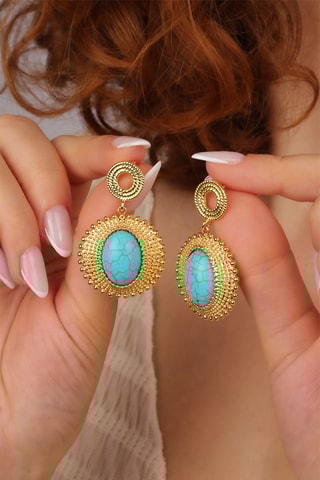 Boucles d'oreilles dorées à l'or fin jaune - Turquoise