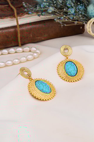 Boucles d'oreilles dorées à l'or fin jaune - Turquoise