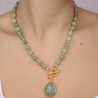 Collier - Laiton plaqué or & amazonite 
