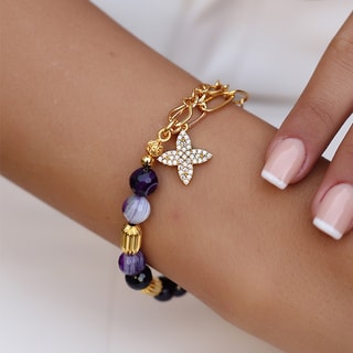 Bracelet - Laiton plaqué or & agate