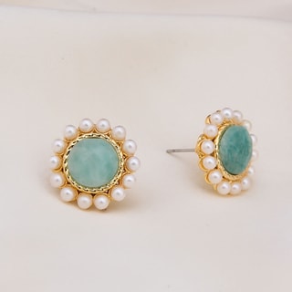 Boucles d'oreilles - Laiton plaqué or, amazonite & perle