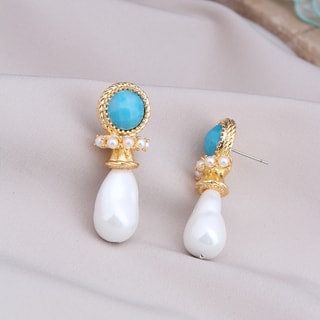 Boucles d'oreilles - Laiton plaqué or, opale & perle