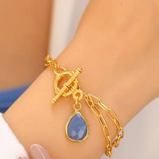 Bracelet - Laiton plaqué or & opale bleue