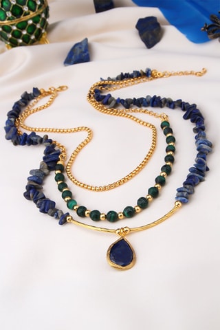 Collier doré à l'or fin jaune - Lapis-lazuli