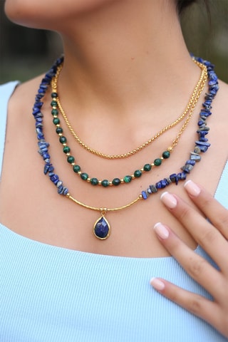 Collier doré à l'or fin jaune - Lapis-lazuli