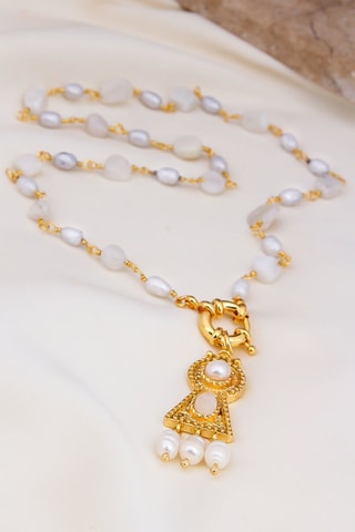 Collier - Plaqué or jaune, pierres de lune et perles de culture