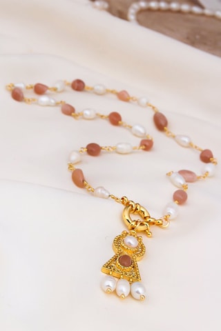 Collier - Plaqué or jaune, pierres de soleil et perles de culture