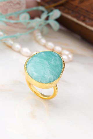 Bague dorée à l'or fin jaune - Amazonite