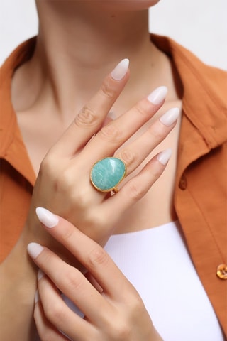 Bague dorée à l'or fin jaune - Amazonite