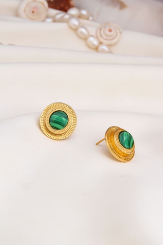 Puces - Plaqué or jaune et malachites