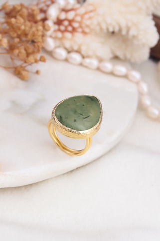Bague - Plaqué or jaune et prehnite