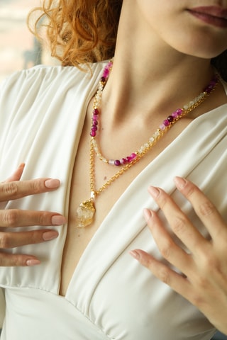 Collier - Agates et citrines