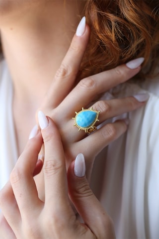 Bague - Plaqué or jaune et turquoise