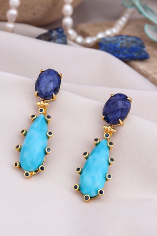 Boucles d’oreilles - Opales et lapis-lazuli