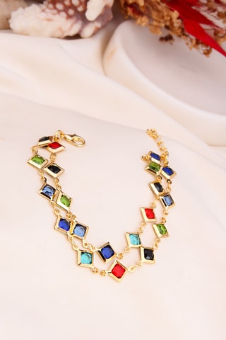 Bracelet multi rangs - Doré et rouge