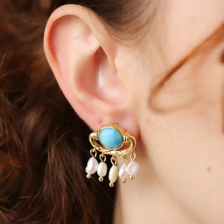 Boucles d'oreilles - Laiton plaqué or, opale & perle