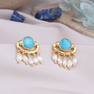 Boucles d'oreilles - Laiton plaqué or, opale & perle