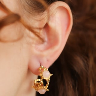 Boucles d'oreilles - Laiton plaqué or & rose quartz
