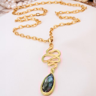 Collier - Laiton plaqué or & labradorite