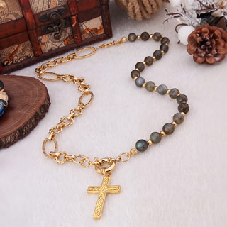 Collier - Laiton plaqué or & labradorite