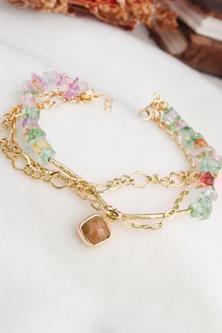 Bracelet de cheville multirangs - Plaqué or jaune et citrine