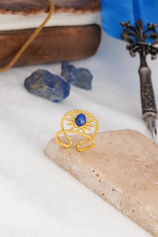 Bague - Plaqué or jaune et lapis-lazuli 