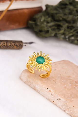 Bague - Plaqué or jaune et malachite 