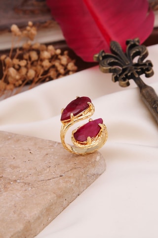 Bague – Plaqué or jaune et agates