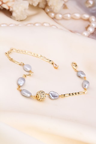 Bracelet - Plaqué or jaune, perles de cultures et zircons