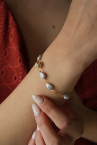 Bracelet - Plaqué or jaune, perles de cultures et zircons