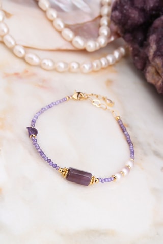Bracelet - Plaqué or jaune, améthystes et perles de culture