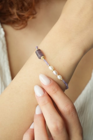Bracelet - Plaqué or jaune, améthystes et perles de culture