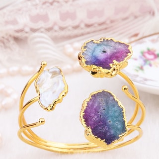 Bracelet - Laiton plaqué or & quartz mélangés