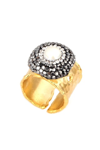 Bague - Bronze doré à l'or fin jaune et perles de culture