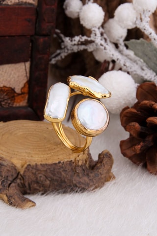 Bague - Bronze doré à l'or fin jaune et perles de culture